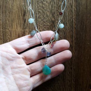 20 Inch 925 Sterling Silver Chrysoprase Tanzanite Labradorite Stone Necklace